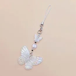 Keychains Cute Sweet Butterfly Beaded Pendant Phone Straps Lanyard Pocket Keychain Strap Backpack Charm Car Keys Decoration Chain