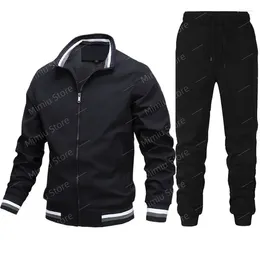 Men's Tracksuits Spring Autumn Men Tracksuit Brand Zipper Stand Collar Jacket Black Sweatpants 2Pieces Set Windproof Streetwear Male