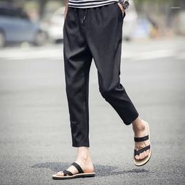 Men's Pants 2024 Spring Plaid Ankle-length Men Sweatpants Casual Linen Joggers Trousers 3 Colors M-3XL AYG226