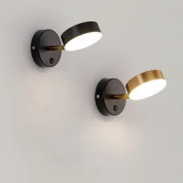 Wall Lamp Rotatable With Switch Bedside LED Reading Light Nordic Modern Gold Home Decor Lighting Fixture Bathroom Mirror Lights