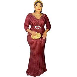 Euramerican Africa Long Sleeve Sequin Formal Evening Night Party Gown Sexy Deep V Luxury Temperament Maxi Cocktail Dresses 240106