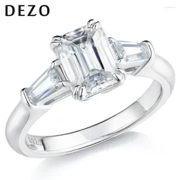 Cluster Rings DEZO All Moissanite 3-Stone Engagement For Women Solid 925 Sterling Silver Emerald Cut 2ct VVS1 D Colour GRA Certificate