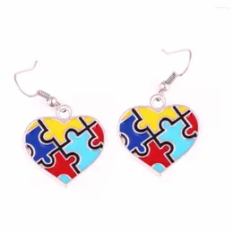 Dangle Earrings Autism Awareness Hope Heart Charm With Holes Jigsaw Puzzle Piece Hearts