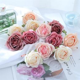 Decorative Flowers 10Pcs/lot Simulated Rose Silk Flower Handmade Wreath Artificial Wedding Gift Box Decoration Set