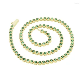 Chains 2024 Geometric Green Round Cubic Zirconia Necklaces For Women With 3 Colours Of Stones Fashion Jewellery Party Classic