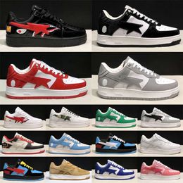 2024 Designer Sneaker Sk8 Sta Preto Branco Plataforma Placa-forma Marfim Marrom Para Couro Envernizado Verde Rosa Homens Mulheres Treinador Jogging Tamanho 36-45