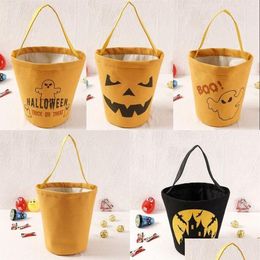 Party Favour Us Stock Halloween Canvas Bucket Bags Cartoon Pumpkin Vampire Ghost Witch Kids Handbags Candy Gift 591 Drop Delivery Home Dhptm