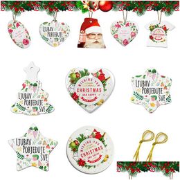 Christmas Decorations Blank White Sublimation Ceramic Pendant Creative Ornaments Heat Transfer Printing Diy Heart Round Drop Deliver Dhwdv