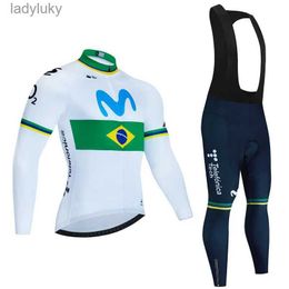 Cycling Jersey Sets Brazil Movistar Pro Autumn Cycling Jersey Set Long Sleeve Quick Dry Clothing Bike Uniform MTB Clothes Bicycle Wear Ropa CiclismoL240108