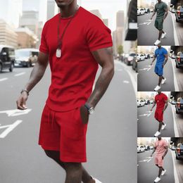 Men's Tracksuits Fitness Tracksuit 2 Piece Set Summer Solid Sport Hawaiian Suit Short Sleeve T Shirt And Shorts Casual Fashion Man Clothing