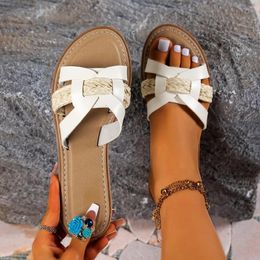 Dress Shoes Open Toe Braid Flat Slides Oversized Cross Straps Summer Outdoor Sports Sandals Women's Footwear