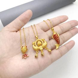Pendant Necklaces Hard Gold Fish Girl Cute Wave Necklace Collarbone Chain Goldfish Long Life Lock Plated