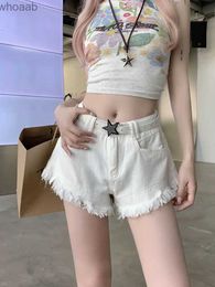 Women's Shorts White High Waist Denim Shorts Women'S Tassel Raw Edge Loose Wide-Leg Hot Pants 2023 Summer Fashion Korean Women'S Clothing YQ240108