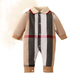 INS Baby Plaid Brand Rompers Kids Long Sleeve Plaid Jumpsuits Toddler Turn-Down Collar Onesies Newborn Romper S1001