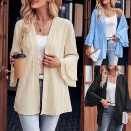Women's Blouses Autumn And Winter Fashion Product Solid Colour Casual Flare Sleeves Knitted Cardigan Top