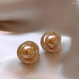 Stud Earrings 2024 Light Luxury Exquisite Spiral Cubic Zirconia Pearl For Women Fashion Geometry Jewelry Gifts