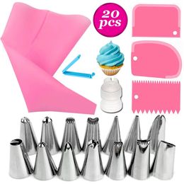 Tools 20 pcs set silicone pastry bag tips kitchen diy icing piping cream reusable pastry bags 14 nozzle set cake decorating tools