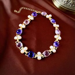 Pendant Necklaces Vintage Resin Pearl Round Choker Necklace French Royal Style Women