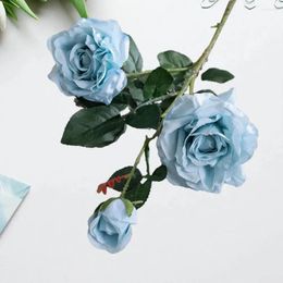 Decorative Flowers Wedding Flower Arrangement Realistic Artificial Rose Bouquet 3 Heads Bright Color Simulation Easy Maintenance