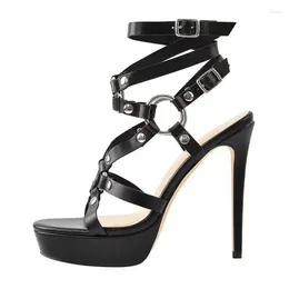 Sandals Summer Women's Sexy High Heel With Open Toe Round Head Metal Rivet Party Wedding Ball T-stage Shoes Size 46