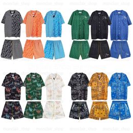 Rhude Mens tracksuit shirt+shorts y2k Suit designer Cashew Flower Polo Shirt Shorts Suit Printed lapel Short sleeve Casual American street style