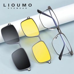 Sunglasses Lioumo New Style 3 in 1 Magnet Clip on Sunglasses Men Polarised Clips Magnetic Glasses Women Uv400 Eyewear Gafas De Sol Hombre