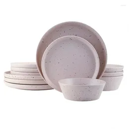 Plates Jessica Stoare 12-Piece Round Dinnerware Set Taupe Cute Plate Serving Dishes Sets Dinner