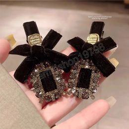 Luxury Rectangle Rhinestones Bow Flocking Hair Clip For Women Elegant Hair Decorate Hairpin Barrette Fashion Hair Accessories