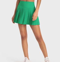 LL Women Sport Yoga Skirts Running Shorts Solid Colour Pleated Tennis Golf Skirt Anti Exposure Fitness Short Skirt 7865445