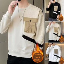 Men's Hoodies Fashion O-Neck Spliced Pockets T-Shirt Clothing 2024 Spring Oversized Casual Pullover Sweatshirt All-match Loose Tee Shirt