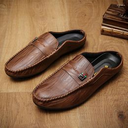 Slippers Italian Luxury Men's PU Leather Loafers Men Moccasins Casual Mules Man Shoes Summer Fashion Half For