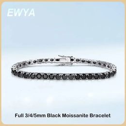 EWYA GRA Certified Real 3456.5MM Full Black Tennis Bracelet for Women Men S925 Silver Link Bracelets Fine Jewelry 240106