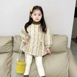 Jackets 2024 Autumn Winter Children Warm Mid-length Coat Thicken Floral Padded Cotton Jacket For Girl Kids Clothing