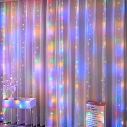 1pc 3*3M,300LED Curtain String Lights, For Ramadan Kareem, Christmas, Wedding And Home Decoration, USB Remote Control 8 Modes Fairy Lights, For Indoor Outdoor Use