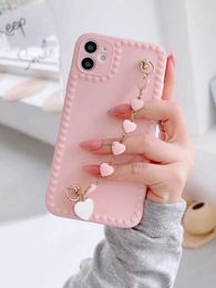 Cell Phone Cases Love Heart Bracelet Chain Phone Case For IPhone 14 Pro Max 14 Plus 13 12 11 XR XS X 8 7 Pink Purpl Soft CoverL240105