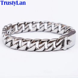 12MM Curb Chain On Hand Jewellery Polished Brushed 316L Stainless Steel Man Bracelet For Men Classic Men's Bracelets Male Strap 240106