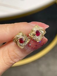 Stud Earrings SX Solid 18K Gold Nature Red Ruby 0.40ct Diamonds Studs For Women Fine Jewellery Birthday Presents