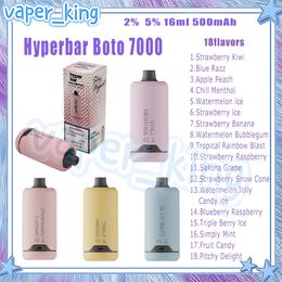 Hyperbar Boto 7000 Puff Disposable Electronic Cigarette Mesh Coil 16ml Pod 500mAh Battery Electronic Cigs Puffs 7K 2% 5% 18 Flavours Vape Pen Fast Delivery