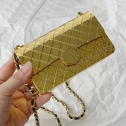 Topseller 18cm/12cm Gold Metal Hollowed Out Cosmetic Bags Women's Chain Shoulder Bag Makeup Bag Cion Purse wallet
