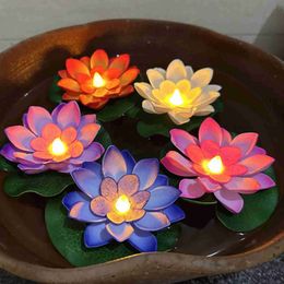 Candles Flameless Floating Tealights Flower LED Smokeless Candles Light For Swimming Pool Wedding Birthday Decoration