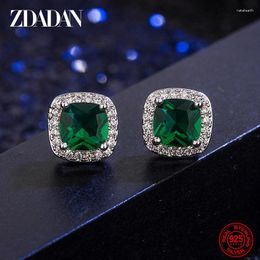 Stud Earrings ZDADAN 925 Sterling Silver 9mm Square Emerald Earring For Women Fashion Jewellery