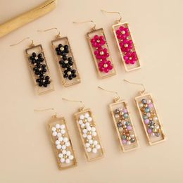 Dangle Earrings Beaded Rectangle Hollow Out Crystal Colour Hand Knitting Bohemia Alloy Flowers Fashion Simple Rice Bead