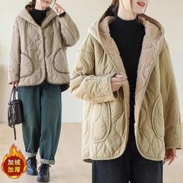 Women's Jackets Loose Casual Plush Hooded Cotton Coat Women Thickened Artistic Ffashionable Warm Fleece Jacket Mujer Chaqueta Z4223