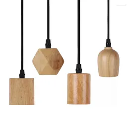 Pendant Lamps Retro Style Modern Home Dining Room Small Chandelier Decorated E27 Spiral Mouth Simple Solid Wood Lamp Holder Practical Light