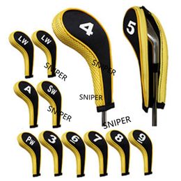 Golf Head Cover 10Pcs Rubber Neoprene Golf Club Iron Putter Protect Set Number Printed with Zipper For Man Women 240108