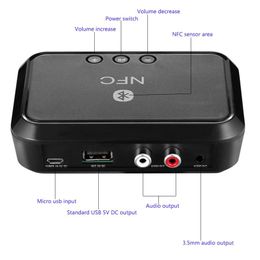 Speakers Nfc Bluetooth Stereo Audio Receiver Portable Wireless Bluetooth Adapter with 3.5mm/ Rca Output for Phone Car Speaker Amplifier