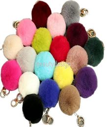 Party Gift 20pcs newest Rabbit Fur Ball Plush Fuzzy Fur Key Chain POM POM Keychain Car Bag Keychain Key Ring Pendant Jewelry DD7021678