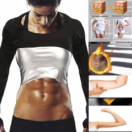 Sauna Suit for Women Long Sleeve Shirt Sweat Sauna Top Workout Fitness Sauna Arm Shaper Weight Loss Heat Trapping Silver Polymer 240106