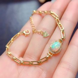 925 Silver Chain Bracelet for Party 6mmx8mm 0.8ct Natural Australia Opal Bracelet 3 Layers 18K Gold Plating Opal Silver Jewellery