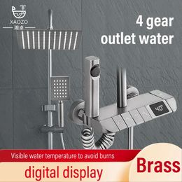 Bathroom Household BlackGrey Intelligent Digital Display and Cold Key Piano Style Faucet Shower Set Booster 240108